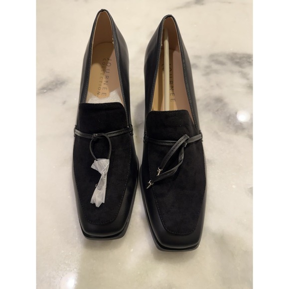 Journee Collection Shoes - Journee Collection Loafer Pump Womens 9 Black Square Toe Block Heel Bow Detail
